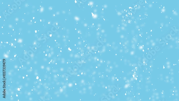 Obraz Realistic falling snow on sky blue background vector. Isolated falling snow auto trace effect.