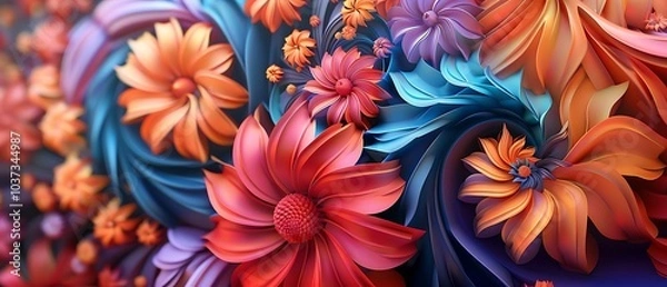 Fototapeta Vibrant floral swirls a stunning display of colorful petals and dynamic patterns in nature-inspired artistry