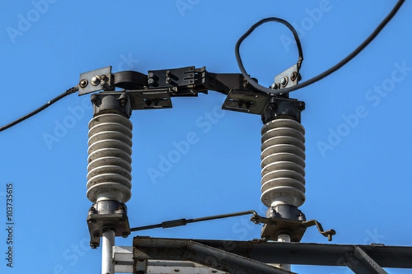 Fototapeta high-voltage insulators electric current