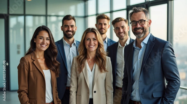 Fototapeta Diverse Group of Professional Business Team in Bright Office Environment - Leadership, Teamwork, and Collaboration