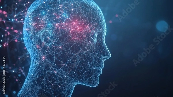 Fototapeta Futuristic Human Head with Digital Network Visualization