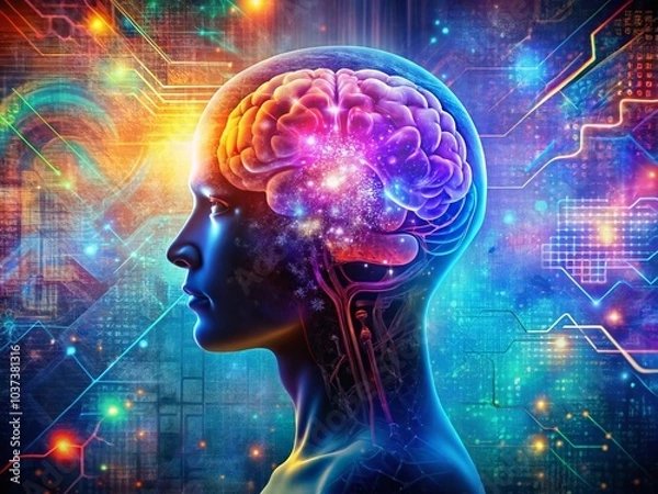 Fototapeta Smart Brain Technology Logo Design - Innovative Double Exposure Concept for Modern Branding