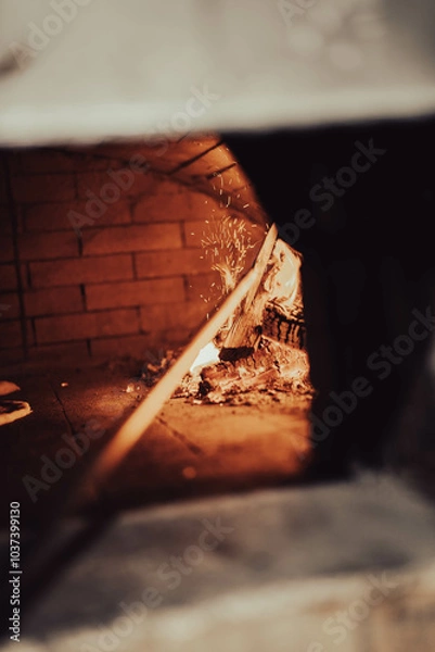 Fototapeta Close-up of the door of a traditional wood-fired oven. Ideal for ads emphasizing authentic preparation techniques.