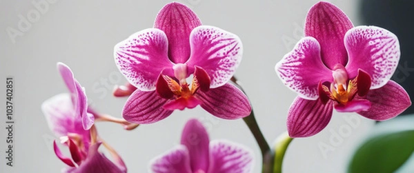 Fototapeta Tropical nature bright red butterflies on colorful orchid flowers isolated on white orchid flowers c