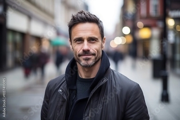 Fototapeta Portrait of a handsome middle-aged man in a city street