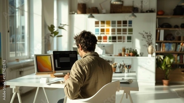 Fototapeta Man Working at Computer in Office