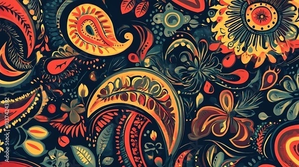 Fototapeta Abstract Floral Pattern with Paisley Motifs and Swirls