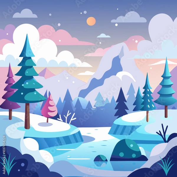 Obraz Winter day happy winter vector fog in nature