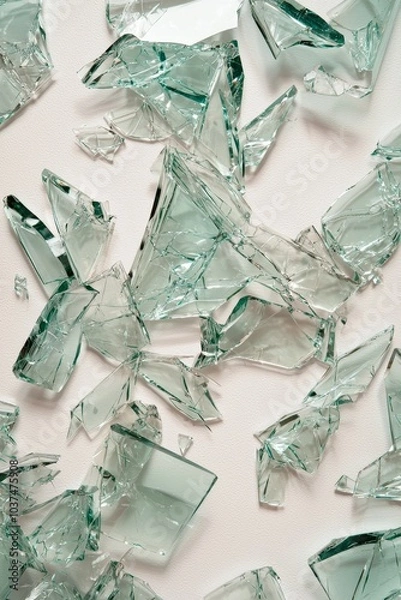 Fototapeta Shattered Elegance Abstract Close-Up of Iridescent Glass Fractures on White Surface - Fragile Beauty and Reflections, Minimalist Aesthetic for Graphic Design