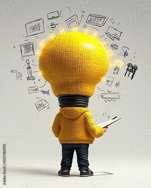 Fototapeta Inventor sketching new brighten ideas, stylized sketches floating around.