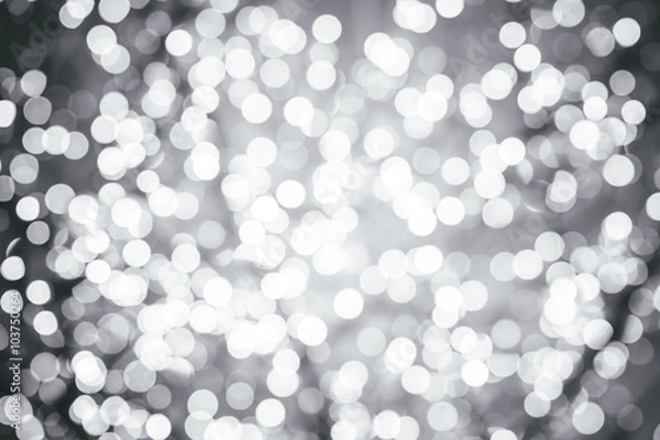 Obraz Silver background with natural bokeh defocused sparkling lights. Grey metallic texture with twinkling lights. Bright and vivid colors