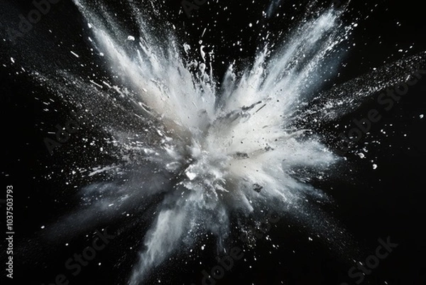 Fototapeta White paint explosion splash abstract background. Milk cloud, dust explode on black