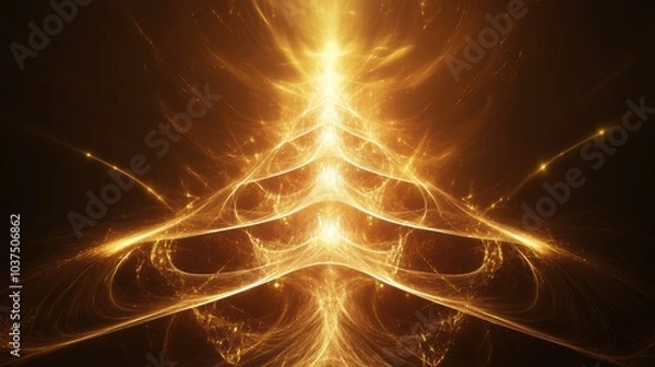 Fototapeta A glowing abstract Christmas tree radiates warm golden light against a dark background, expressing the joy of the holiday season. Generative AI