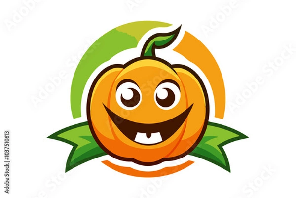 Fototapeta A funny orange fruit cartoon character with a happy smile is a cute and healthy food illustration