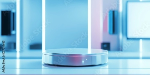 Fototapeta upright close up minimalistic product style photography, plain fancy cyberpunk modern counters, white cybertronic background, matte colors, in the style of product photography