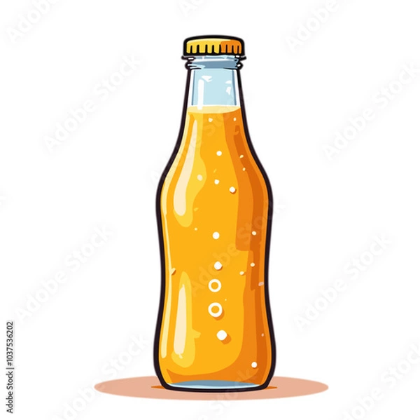 Fototapeta Fizzy orange soda bottle with bubbles, vector illustration, carbonated drink concept