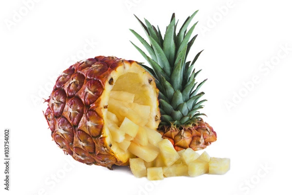 Obraz Pineapple chopped diced inside a fresh pineapple