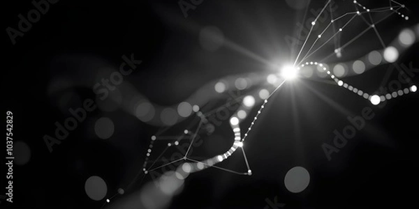 Fototapeta dynamic network background with bright neon lines and nodes on a black backdrop create with ai generative