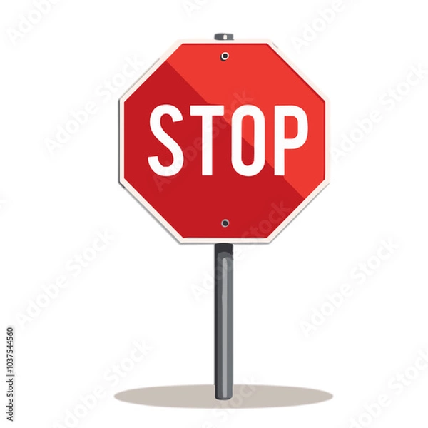Fototapeta Red octagonal stop sign on metal pole, traffic control icon