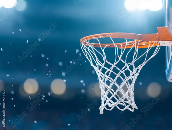 Fototapeta 
Basketball scoring a basket as it goes through the hoop and making a swish in the net