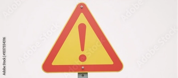 Obraz Isolated warning sign icon against a plain backdrop depicts an urgent caution to potential dangers and safety issues in a clear and concise manner using the universal triangular shape and exclamation