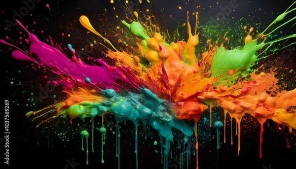 Obraz Chromatic Explosion A central point of bright white light surrounded by splashes of deep reds, blues, and yellows. 