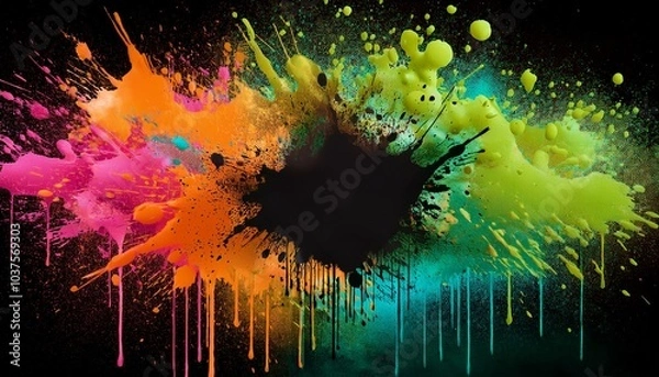 Obraz Chromatic Explosion A central point of bright white light surrounded by splashes of deep reds, blues, and yellows. 