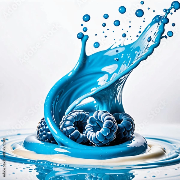 Fototapeta blue raspberries with splashes of juice isolated on white background