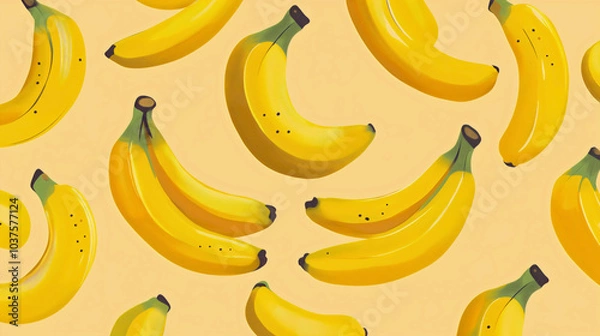 Fototapeta Banana pattern, fruit inspired yellow print for repeating wallpaper, summer themed healthy exotic background illustration, design for seamless fabric