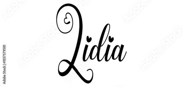 Fototapeta Lidia - black color - word name written with heart - ideal for websites, presentations, cards, banners, sweatshirts, prints, cricut, silhouette, sublimations, labels, stickers	