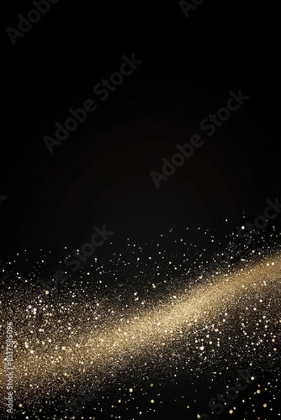 Fototapeta Abstract background, golden glow trail with bright shimmering texture, on black background. AI generation.