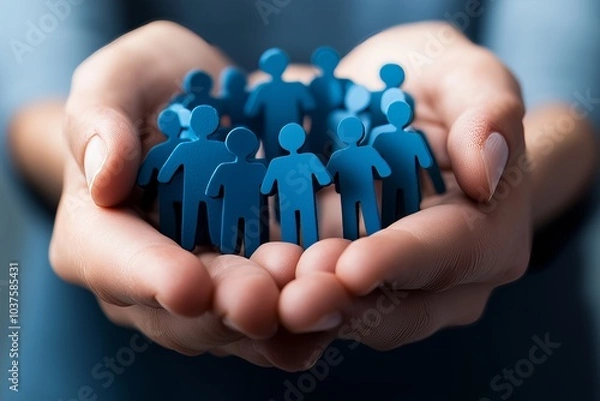 Fototapeta People unite into a group or business company. Perfect fit of teams. Searching new job candidates. Human resource management. Organization of work and distribution of responsibilities. Cooperation. 