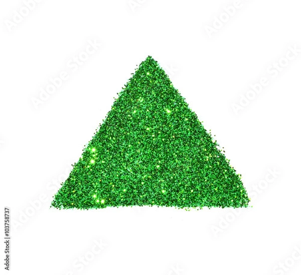 Fototapeta Abstract triangle or pyramid of green glitter sparkle on white background