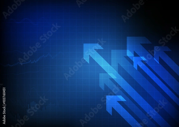 Obraz Vector : Business graph and arrows on  blue grid background