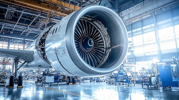 Fototapeta Exploring the intricacies of modern aircraft engines in a state-of-the-art maintenance facility a deep dive into aviation technology and engineering innovations