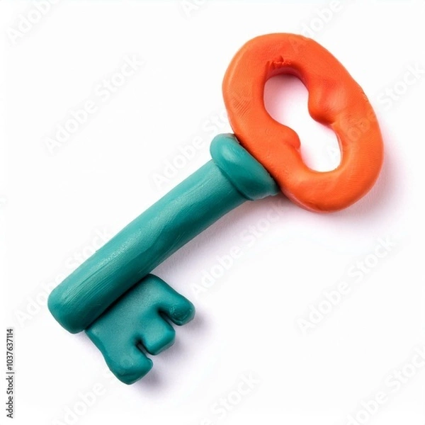 Fototapeta key molded from plasticine modeling clay isolated on white background