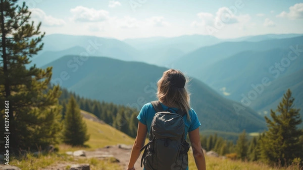 Fototapeta Scenic Hiking Trail with Stunning Mountain View