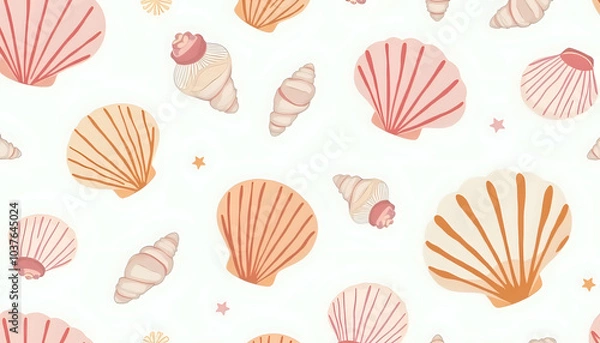Fototapeta Colorful seashells and starfish pattern on soft pastel background