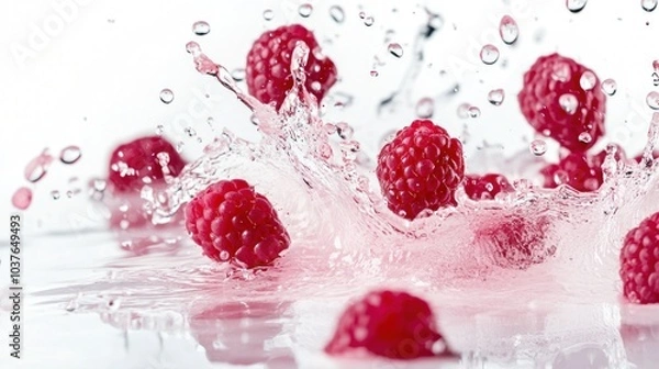 Obraz Water Splashing Red Raspberries