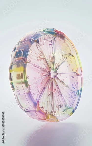 Obraz Colorful translucent resin artwork shaped like a citrus slice, featuring bubbles and a blend of pastel hues. Perfect for decor.