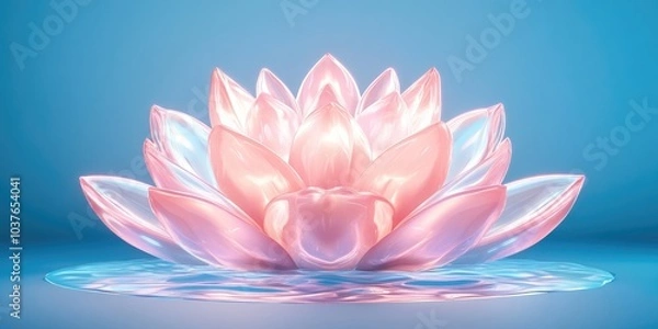 Fototapeta A lotus flower floating on the surface of a tranquil pool, Lotus flower on calm water surface