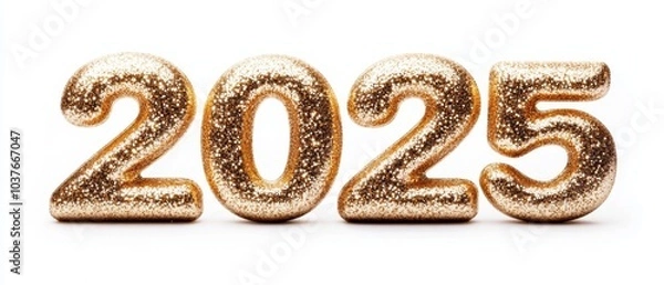 Obraz 3D Embossed  Golden "2025" on White background,Concept of 2025 new year, luxury, exclusivity, celebration, future, anticipation, time, milestone, achievement.