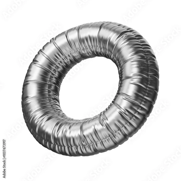 Fototapeta O. Letter O in the form of a foil balloon isolated on a transparent background. PNG 3D render. Letter of the Latin alphabet. Silver volumetric letter with matte texture.