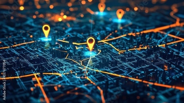 Fototapeta A digital map displaying crime hotspots in a city, with markers indicating recent incidents