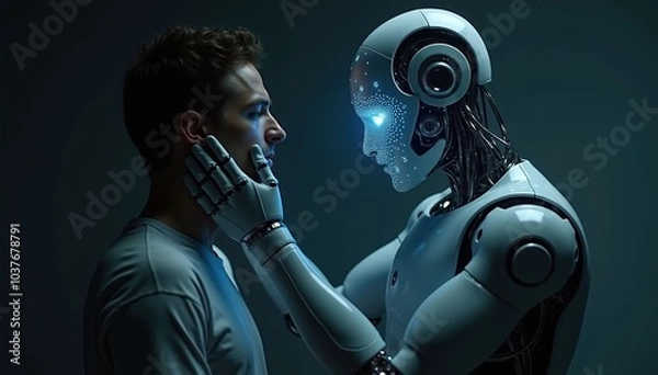 Fototapeta Human Robot Interaction Futuristic Technology Concept