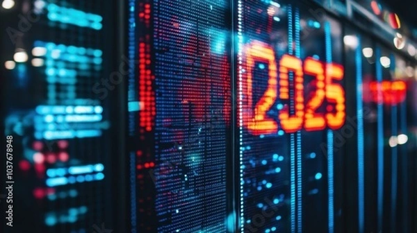 Fototapeta Digital stock market display showing the year 2025