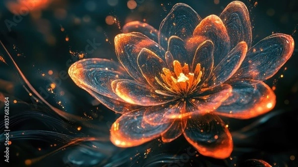 Fototapeta Glowing abstract flower with a futuristic fractal design Ideal for posters wallpapers or apparel Digital art and 3D rendering showcase a fantasy blossom