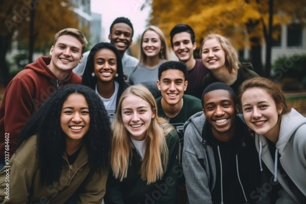 Fototapeta Portrait of a smiling diverse group of students