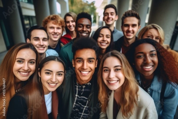 Fototapeta Portrait of a smiling diverse group of students