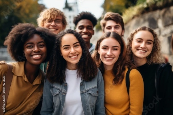 Fototapeta Portrait of a smiling diverse group of students